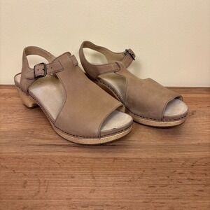 DANSKO Womens Laverne Slingback Heel Sandals Size 40 Tan Leather Open Toe Buckle